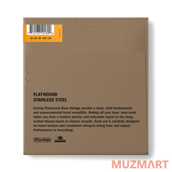 Dunlop DBFS40120M Flatwound Stainless Steel Medium Scale Струны для 5-струнной бас гитары