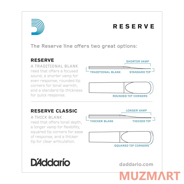 D'Addario WOODWINDS DCR1035 RESERVE BB CL 10 PACK - 3.5 трости для кларнета, размер 3.5