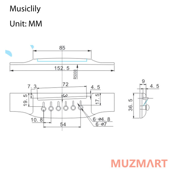 Musiclily M217 Бридж для акустической гитары, Martin Style, палисандр
