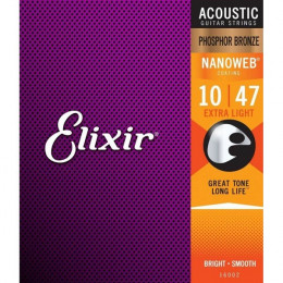 Elixir 16002 Nanoweb ANTI-RUST Extra Light Струны для акустической гитары